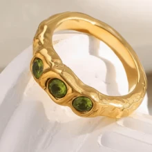 VKHK 1 chiếc nhẫn đơn bằng thép không gỉ mạ vàng 18K đính đá Zirconia trang trí, thích hợp làm trang phục hàng ngày và trang phục cưới cho phụ nữ, làm quà tặng - chiếc nhẫn kim cương - Xem 13