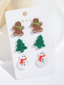 1-3 Pairs Cute Christmas Earrings Set, Christmas Scarf Snowman, Gingerbread, Christmas Tree Earrings Set, Fashionable Snowman, Gingerbread, Christmas Tree Earrings, Stylish Halloween Earrings Set Suitable For Holiday Parties, Gatherings With Friends, Street Style, Daily Wear, Suitable For Christmas, Halloween (Excluding Card Paper)