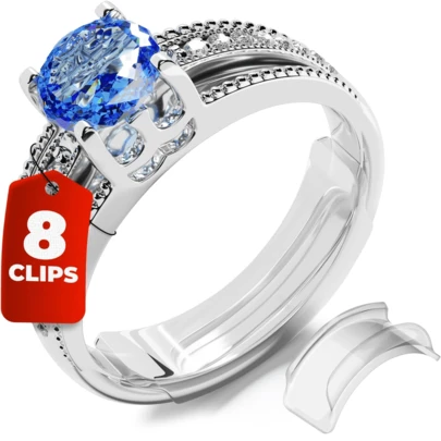 KLONKEE 8件套戒指调节器，透明戒指尺寸测量器，隐形戒指尺寸调整垫，无缝，防滑，适合所有戒指，适合婚礼，男女珠宝配饰（更适合较大尺寸的戒指）