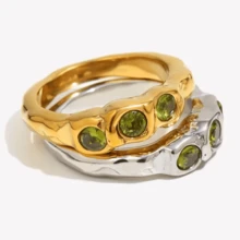 VKHK 1 chiếc nhẫn đơn bằng thép không gỉ mạ vàng 18K đính đá Zirconia trang trí, thích hợp làm trang phục hàng ngày và trang phục cưới cho phụ nữ, làm quà tặng - chiếc nhẫn kim cương - Xem 9