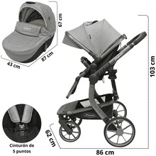 Joykoo Carriola para Bebé Asiento Reversible Bambineto Acolchado Ruedas de Goma Plegable Cinturón de Segurida - Gris - Ver 5