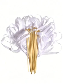 20pcs White Satin Lace Wands, Silk Fairy Wands, Wedding Ribbons, Golden Bells, Party Wands, Party Favors, Wedding Party Event Decorations, Holiday Birthday Celebrations, Suitable For Weddings, Holiday Birthday Parties, Valentine's Day, Christmas Weddings Decorations, Best Gifts, Home Decor, Room Decor, Bridal Christmas Decorations - Multicolor - View 3