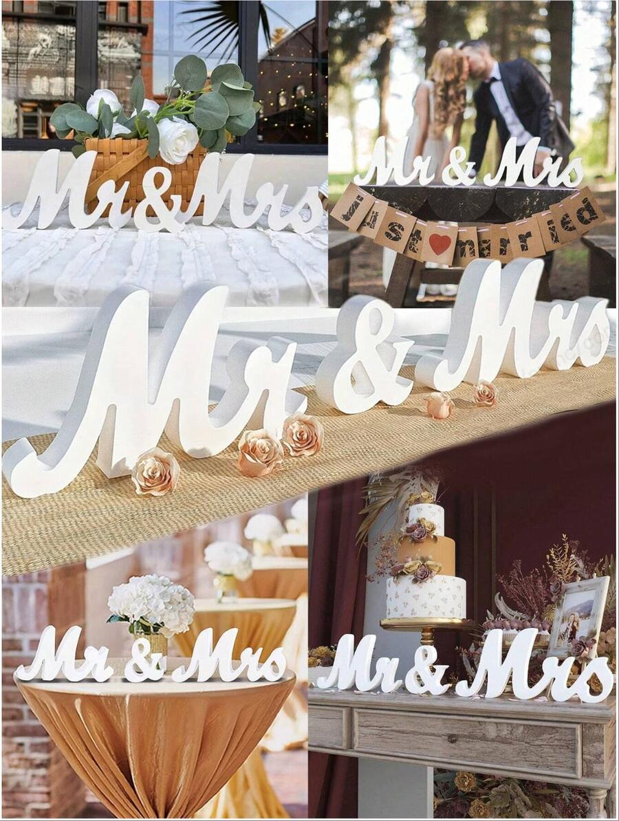 1 Set Of Mr&Mrs Wooden Wedding Decoration Set, Wedding Table Sign With Letter Decoration, Wooden Stand-Alone Letters For Photo Props, Rustic Decoration, Wooden Letters For Main Table Wedding, Anniversary Party Valentine's Day Retro Commemorative Party Favors Best Gifts, Wedding Decor, Home Decor, Room Decor Bride Birthday Graduation Birthday Decorations Party Decorations Bachelorette - Mr&Mrs - 查看 1