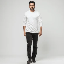 Kit 03 Men's Long Sleeve T-Shirt, Plain Cotton, Basic, Round Neck - White Gray Blue - View 5