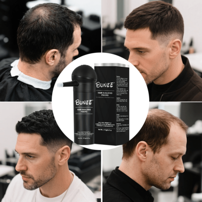27.5g Bunee One-Piece Hair Thickening Fibers, Evenly Distributed Spray Design, Anti-Scattering, Clean Application, Instant Hair Volumizing, Natural Appearance, Wind And Sweat Resistant, Suitable For Temples, Hairline, Crown And Other Thinning Areas