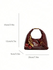 New Fashion Joker Solid Color Pu Waterproof Fabric, Letter Pattern Decoration Design, Zipper Opening And Closing, Handbags, Square Bags, Burgundy Bags, With Pendant Decoration Design, Can Be Slung, Suitable For Shopping. - 酒紅色 - 查看 2