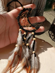1pc Moon & Crescent Dreamcatcher Pendant Decor With Feathers, Romantic Gift For Girls, Suitable For Car, Room, Home, Wedding Party Decoration (Feathers Are Artificial) - Moon - View 12