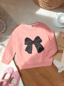 Tween Mädchen Sweatshirt mit Schleife Muster, Rundhals Sweatshirt für Tween Mädchen, lässige und bequeme Mode für Herbst und Winter, süße Kleidung. Weich und maschinenwaschbar, lässig und modisch, geeignet für Reisen, Partys und Campusmode. Passend für Schule, Urlaub und Einkaufsoutfits - Pink - Übersicht 4