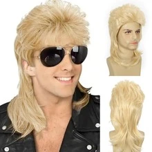 Men Mullet Wigs Brown Curly 70s 80s Retro Cosplay Costume Wig Rocker Disco Fancy Show Wigs-Halloween Wigs Easy To Wear - Multicolor - View 12