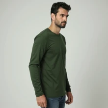 Kit 03 Men's Long Sleeve T-Shirt, Plain Cotton, Basic, Round Neck - White Gray Green - View 3