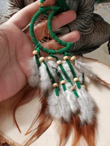 1pc Moon & Crescent Dreamcatcher Pendant Decor With Feathers, Romantic Gift For Girls, Suitable For Car, Room, Home, Wedding Party Decoration (Feathers Are Artificial) - Moon - View 9
