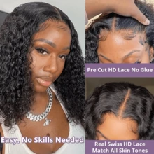 CEXXY 13x6 Deep Wave Lace Frontal Wigs 360 Water Curly 7x5 Glueless Lace Front Wig 30 36 Inch Closure Kinky WearGo - Tự nhiên & Đen - Xem 6