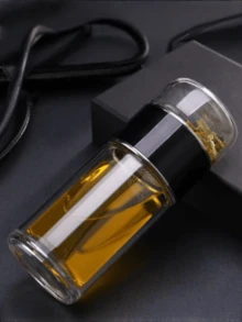1个玻璃茶漏瓶，双层玻璃水瓶带过滤器，散装茶叶浸泡器，便携式泡茶器，硼硅玻璃材质，防漏，独立茶叶隔层，适用于冷热饮，旅行、办公、居家使用，成人健康礼品 - 彩色 - 查看 5