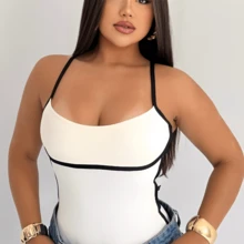 Body Feminino Alças Finas com Detalhe Contrastante - Branco - Visão 3