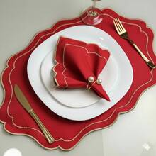 Placemat Kit, Embroidered Placemat, Round/Rectangular Table Placemat And Napkins - 紅色皇室 - 查看 5