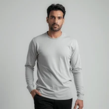 Kit 03 Men's Long Sleeve T-Shirt, Plain Cotton, Basic, Round Neck - Grey - View 2