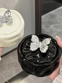 1pc Ceramic Butterfly Ashtray With Lid, Anti-Ash, Home/Office Decor, Luxury High-End Creative Stylish Ashtray, Cream Color