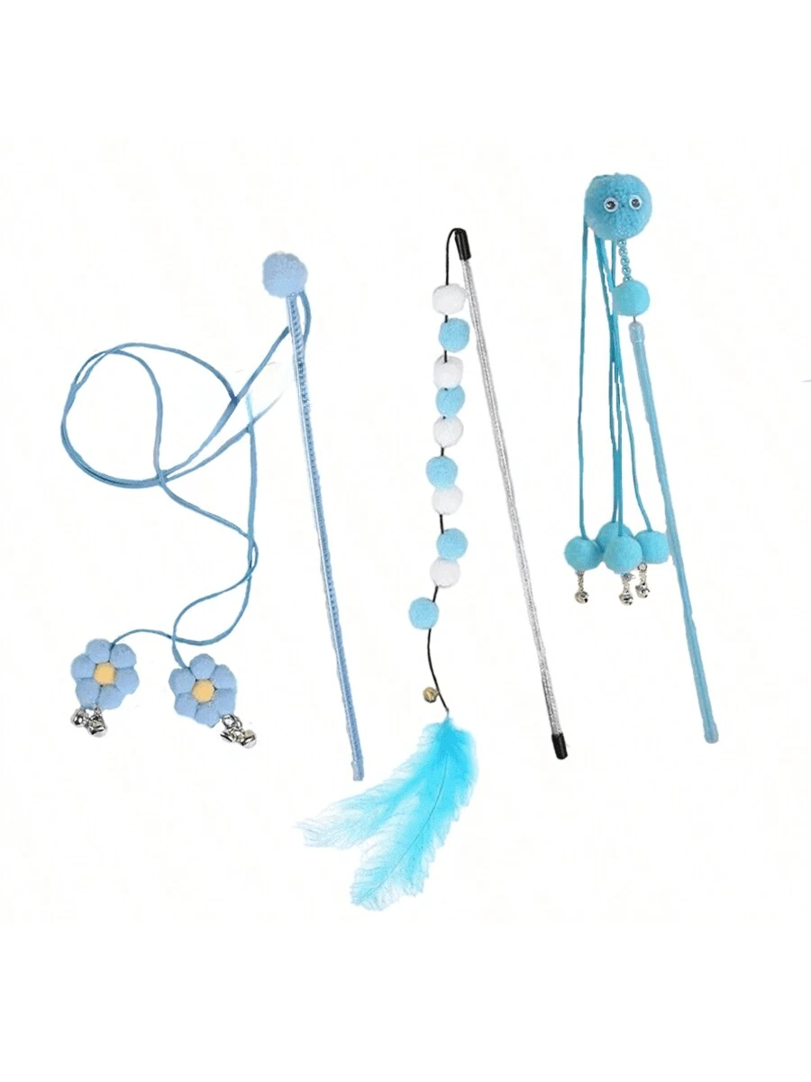 1 件/3 件蓝色仙女逗猫棒，耐用猫玩具，宠物猫互动用品 - 藍色 - 查看 1