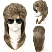 Men Mullet Wigs Brown Curly 70s 80s Retro Cosplay Costume Wig Rocker Disco Fancy Show Wigs-Halloween Wigs Easy To Wear - Multicolor - View 11