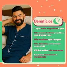 Men's Short Summer Open Button Pajamas - Navy Blue - View 3