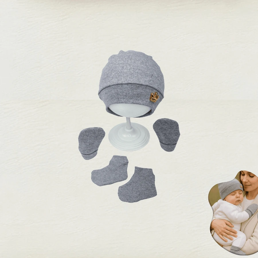 Mũ, Găng tay và Vớ cho bé Bộ đồ sơ sinh Suedine cho bé gái và bé trai - Xám - Xem 1