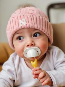 1 件装婴儿 A-Z 字母针织帽 女婴帽子 单绒球儿童无檐便帽 婴儿配饰 儿童帽子 弹力 0-3 岁幼儿女孩男孩帽子 - 粉色 - 查看 5