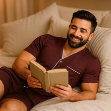 Men's Short Summer Open Button Pajamas - Granate - Ver 4