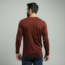 Kit 03 Men's Long Sleeve T-Shirt, Plain Cotton, Basic, Round Neck - Black White Wine - View 4