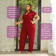 LIA ROSA Plus Size Jumpsuit For Everyday - Women's Elastex Strap V-Neck Wrap Jumpsuit - Redwood - View 2