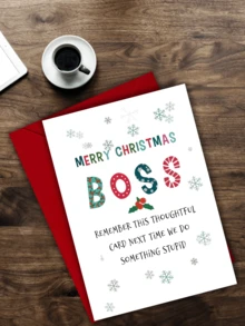 1 张带信封的圣诞贺卡，有趣的老板圣诞卡，适合作为送给家人、老板的圣诞礼物 - 彩色 - 查看 6