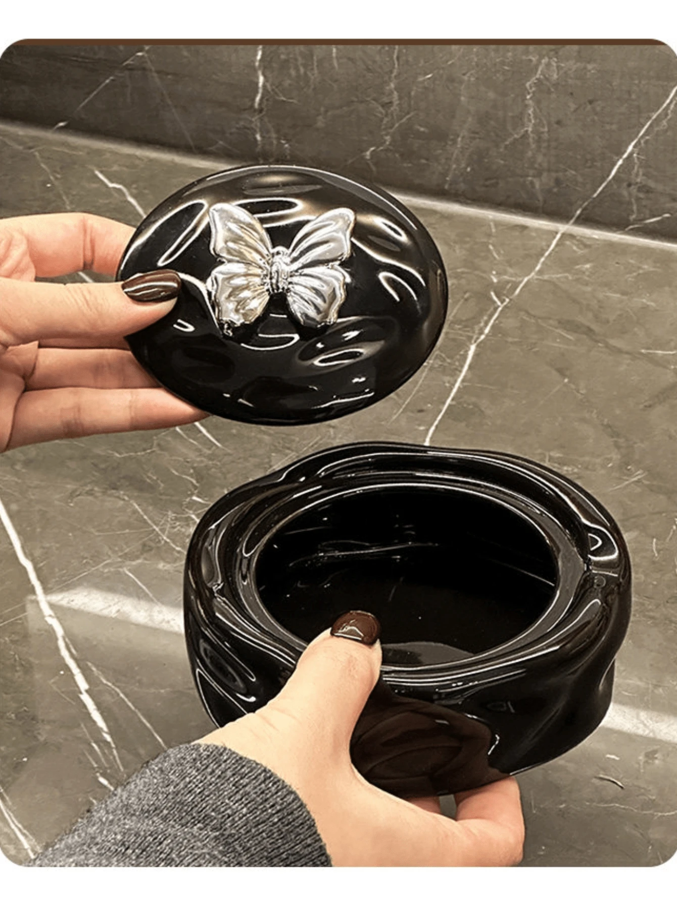 1pc Ceramic Butterfly Ashtray With Lid, Anti-Ash, Home/Office Decor, Luxury High-End Creative Stylish Ashtray, Cream Color