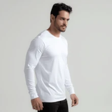 Kit 03 Men's Long Sleeve T-Shirt, Plain Cotton, Basic, Round Neck - Black White Green - View 3