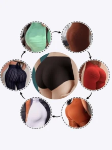 1件装女士无缝高腰塑形内裤，提臀无缝加垫短裤，透气蜜桃臀塑形提拉裤，加垫提臀塑形内衣，蜜桃臀 - 黑色 - 查看 5