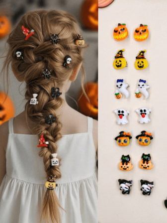 14 件万圣节儿童发夹，蜘蛛鬼南瓜头饰，儿童刘海发夹，适合儿童派对、聚会