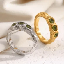 VKHK 1 chiếc nhẫn đơn bằng thép không gỉ mạ vàng 18K đính đá Zirconia trang trí, thích hợp làm trang phục hàng ngày và trang phục cưới cho phụ nữ, làm quà tặng - chiếc nhẫn kim cương - Xem 3
