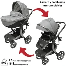 Joykoo Carriola para Bebé Asiento Reversible Bambineto Acolchado Ruedas de Goma Plegable Cinturón de Segurida - Gris - Ver 7