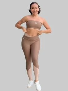 Brisa Fitness Women's Premium Polyamide Zero Transparency Gym Bandeau Top, Casual - Blue Anchor - 棕色 - 查看 6