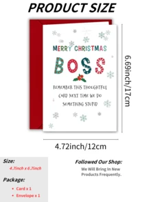 1 张带信封的圣诞贺卡，有趣的老板圣诞卡，适合作为送给家人、老板的圣诞礼物 - 彩色 - 查看 3