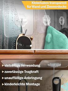 16/26个透明粘钩，超强自粘式墙钩，透明，无需钻孔，防水多用途挂钩，用于毛巾、厨房、浴室 - 白色 - 查看 5