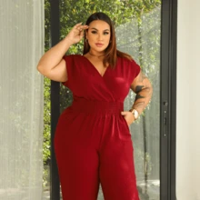 LIA ROSA Plus Size Jumpsuit For Everyday - Women's Elastex Strap V-Neck Wrap Jumpsuit - Redwood - View 4
