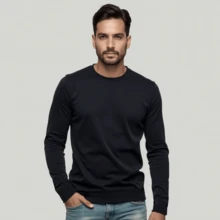 Kit 03 Men's Long Sleeve T-Shirt, Plain Cotton, Basic, Round Neck - Black White Green - View 2