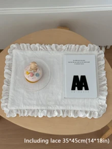 1 件/6 件韩式白色蝴蝶结蕾丝荷叶边餐垫，简约背景杯垫，家居餐厅垫