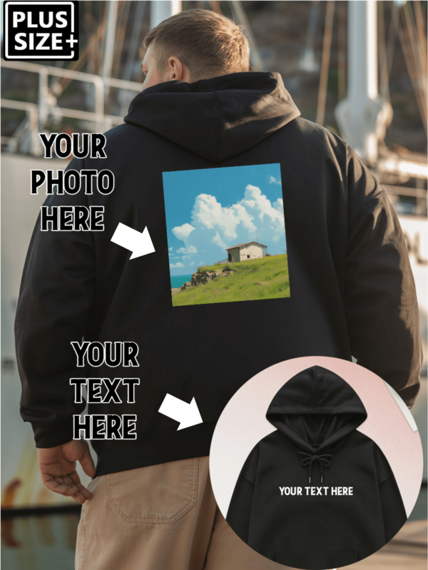 Sudaderas personalizadas para hombres de talla grande (hasta 6XL): Sudaderas con texto e imagen - Combinaciones personalizadas de marco grande, múltiples fuentes y colores disponibles, adecuadas para varios festivales/aniversarios/cumpleaños/mascotas/parejas