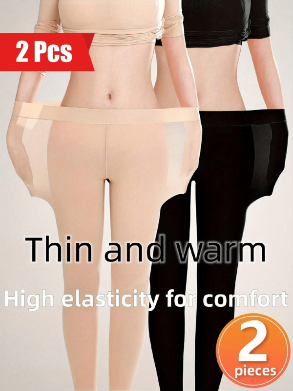 Calças térmicas ultrafinas, sólidas e sem costura, 2 peças, outono e inverno, cintura alta, justas, elásticas, roupa íntima feminina e pijamas