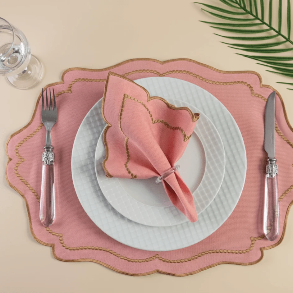 Placemat Kit, Embroidered Placemat, Round/Rectangular Table Placemat And Napkins - 玫瑰皇室 - 查看 1