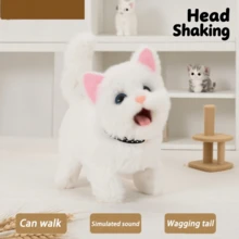 New Walking Plush Toy Cat  Electric Interactive Stuffed Animal Cat  A Cat Pet Toy That Can Meow, Wag Its Tail And Nod Its Head  Perfect Holiday Gift For Children - 矮腳貓 白色 - 查看 7