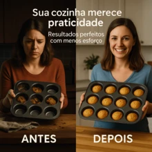 Forma para 12 Cupcakes Em Aço Carbono com antiaderente 35 x 26 x 3 Cm - Preto - Visão 2