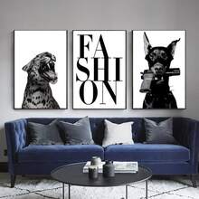 三幅无框帆布海报，现代艺术风格，以灵缇犬和豹子为主题，时尚艺术印刷品，适合卧室、客厅、厨房、走廊等墙面装饰，现代时尚家居装饰礼品，2D平面设计，是房间装饰的完美之选。