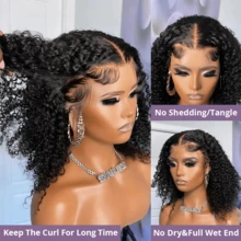 CEXXY 13x6 Deep Wave Lace Frontal Wigs 360 Water Curly 7x5 Glueless Lace Front Wig 30 36 Inch Closure Kinky WearGo - Tự nhiên & Đen - Xem 3