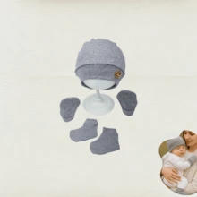 Mũ, Găng tay và Vớ cho bé Bộ đồ sơ sinh Suedine cho bé gái và bé trai - Xám - Xem 10